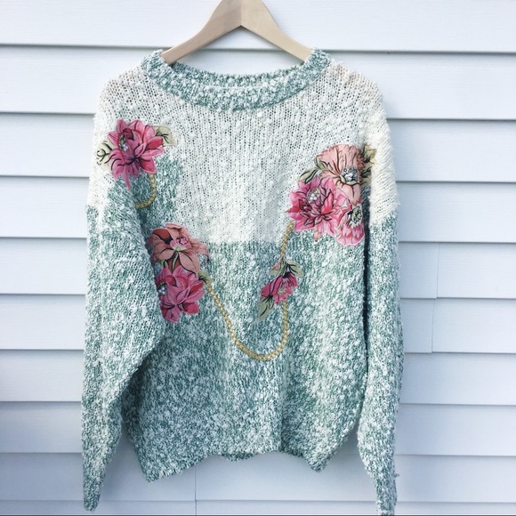 Vintage Sweaters - Vintage Pastel Floral Oversized Sweater